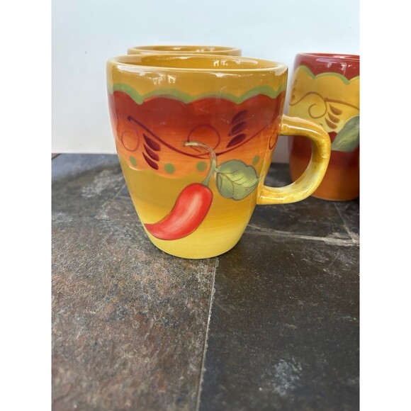 Set of 5 Laurie Gates Santa Fe Southwestern Chile Pepper Glossy Ceramic Mugs - Picture 4 of 9